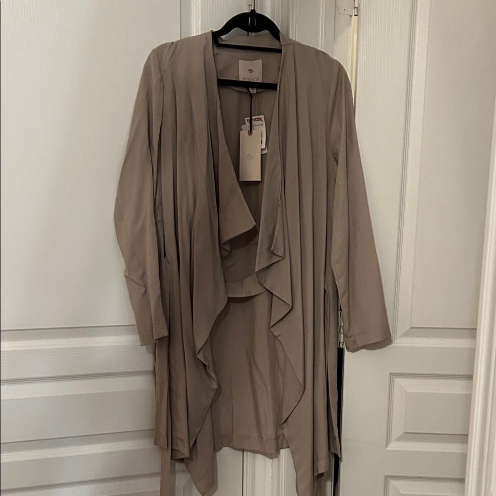 Beige Draped Open Front Cardigan